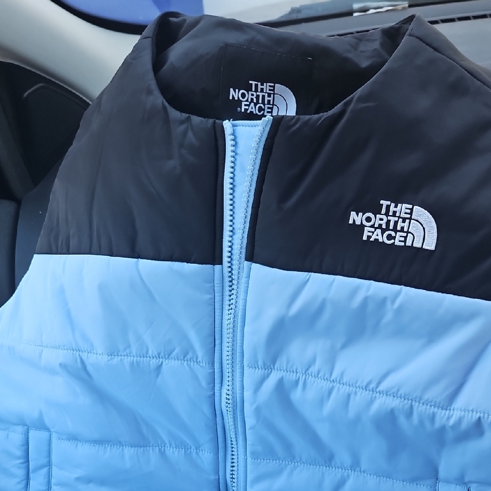 The North Face Black And Light Blue Vest with White Embroidered Logo NWT